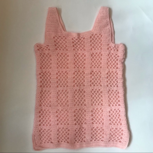 Vintage Pink Crocheted Sweater, Sweater Vest, Mini Dress, Grannycore Cottagecore - Picture 12 of 13